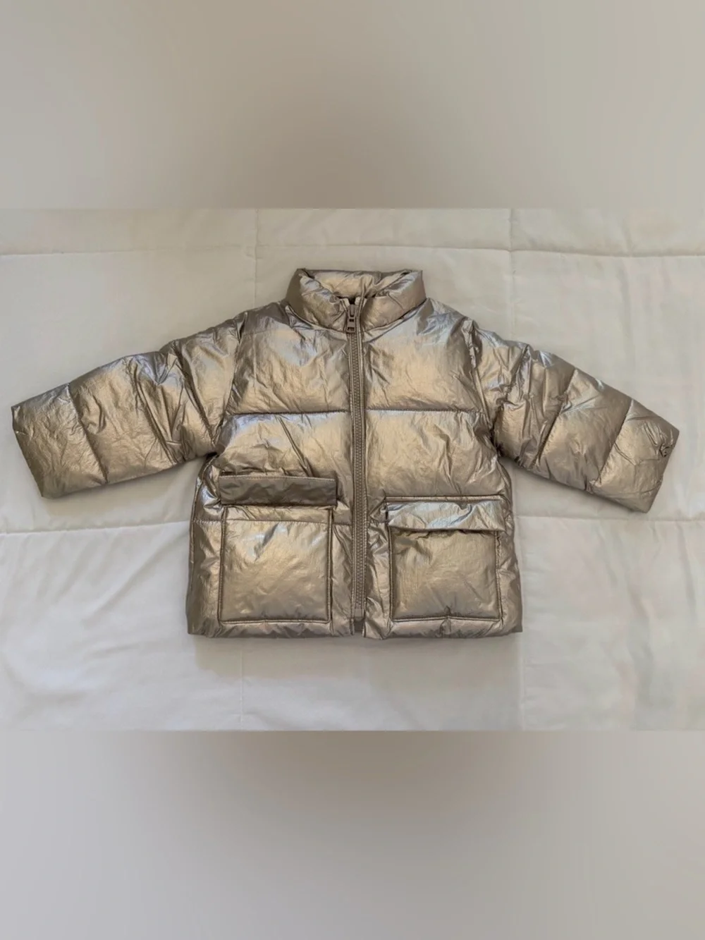Zara Metallic Cream Puffer Jacket for Kids